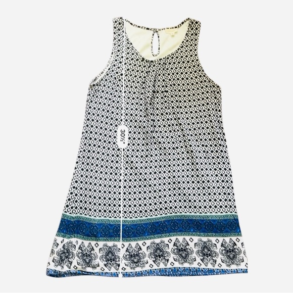Crescent casual flowy border mosaic swing dress M sleeveless ruched lining - Picture 10 of 15